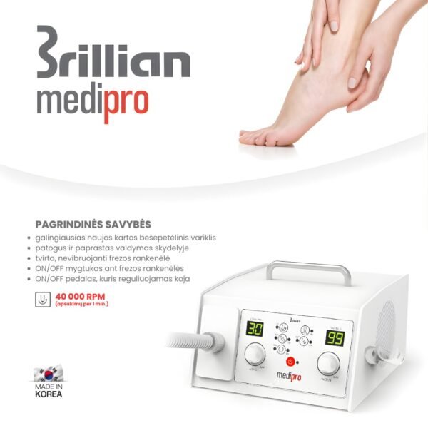 Brillian MediPro pedikiūro freza su dulkių ištraukėju (40 000 aps./min)