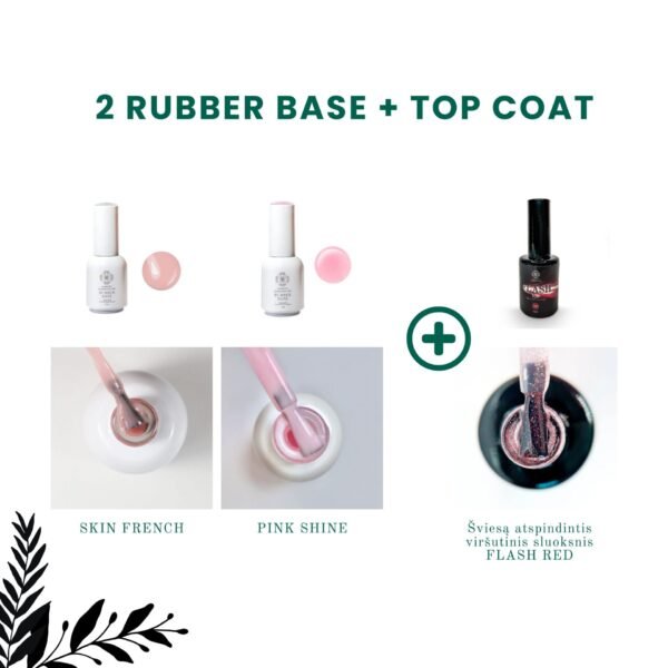 NR.3 🪄 2+1 RUBBER BASE (Skin French + Pink Shine) + TOP (Flash Red)