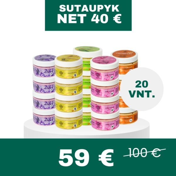 20 VNT. DOVANĖLIŲ RINKINYS molio kaukės ir šveitikliai (5 rūšių)