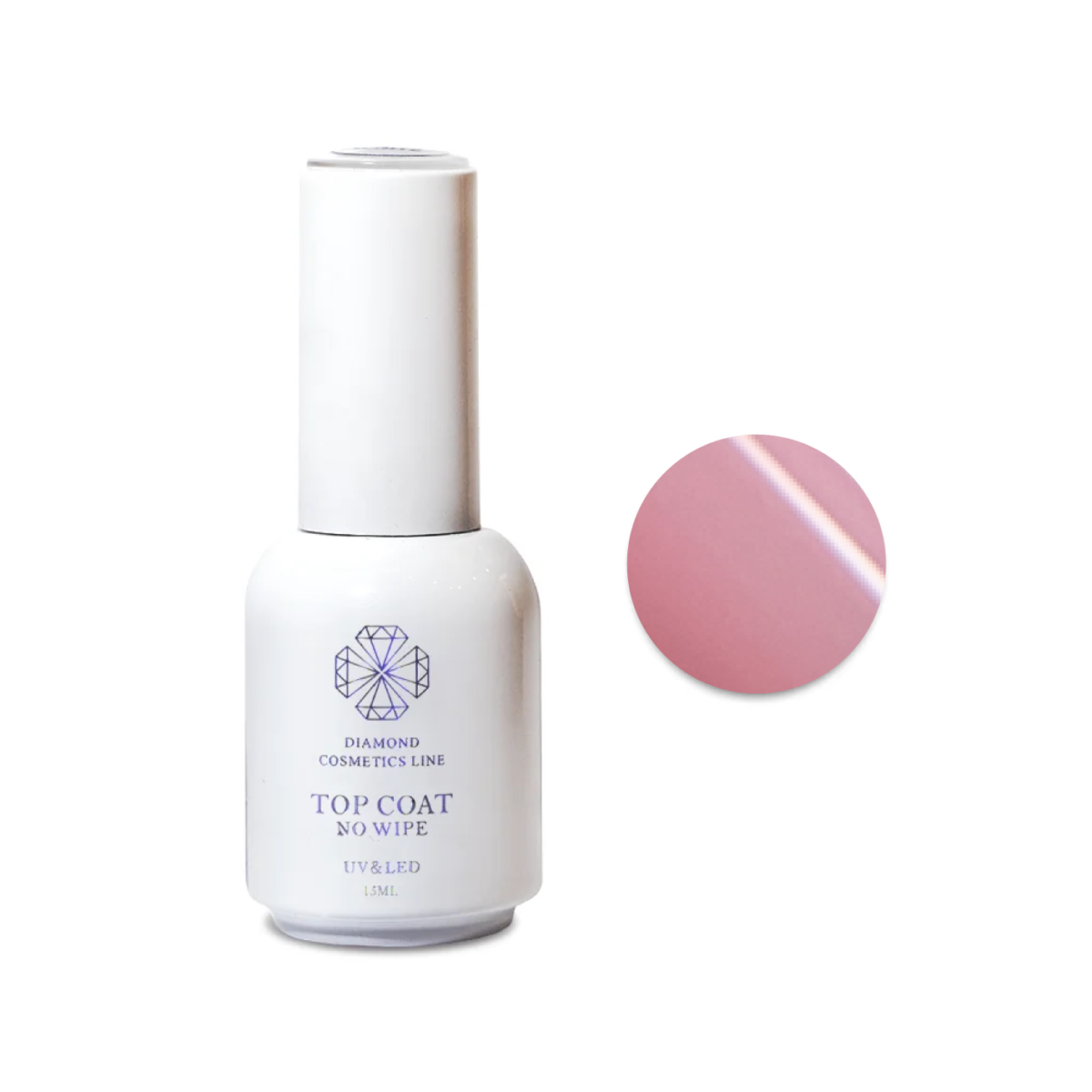 Viršutinis gelinio lako sluoksnis (top coat) „Ash pink“, 15 ml