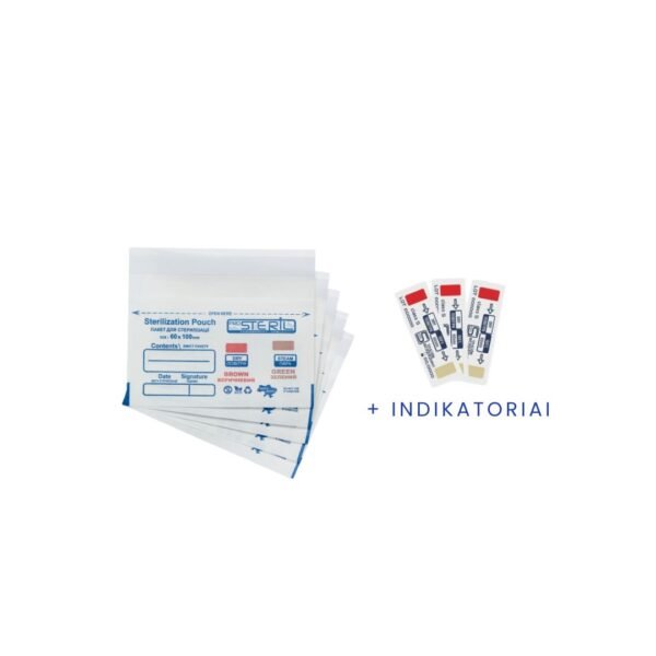PRO STERIL sterilizavimo vokai su vidiniais indikatoriais (60x100 mm, balti) 100 vnt.