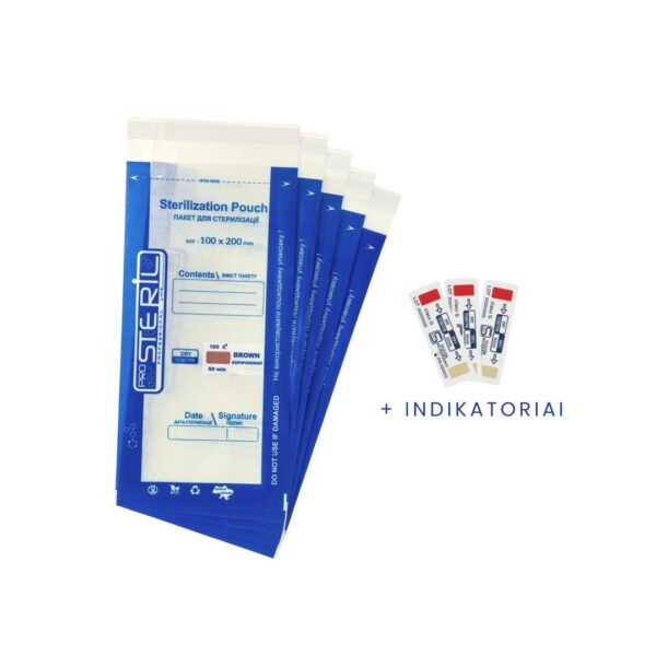 PRO STERIL sterilizavimo vokai su vidiniais indikatoriais (100x200 mm, skaidrūs) 100 vnt.