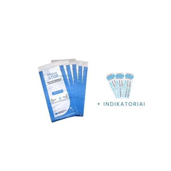 MICROSTOP sterilizavimo vokai su vidiniais indikatoriais (60x100 mm, skaidrūs) 100 vnt.
