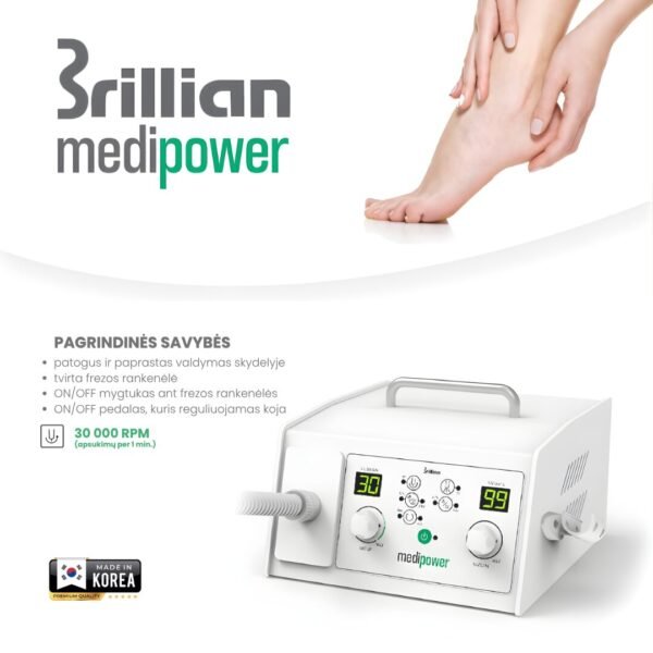 Brillian MediPower pedikiūro freza su dulkių ištraukėju (30 000 aps./min)
