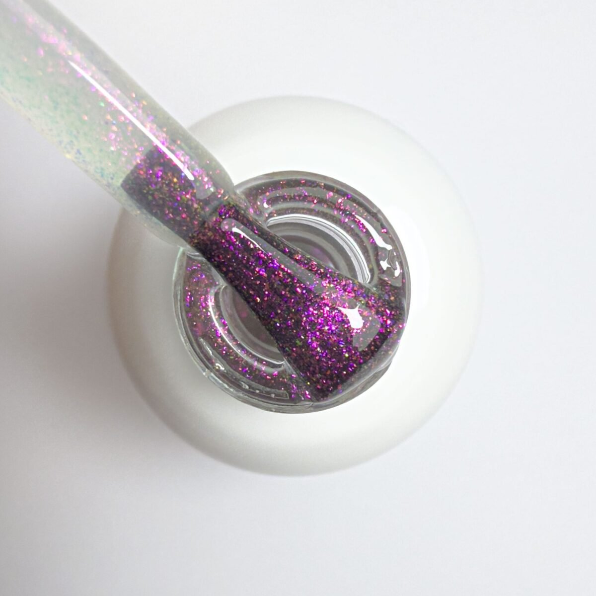 Viršutinis gelinio lako sluoksnis (top coat) „Pink shimmer top coat“, 15 ml - Image 2