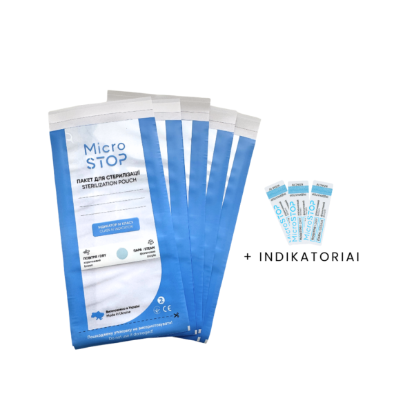 MICROSTOP sterilizavimo vokai su vidiniais indikatoriais (100x200 mm, skaidrūs) 100 vnt.