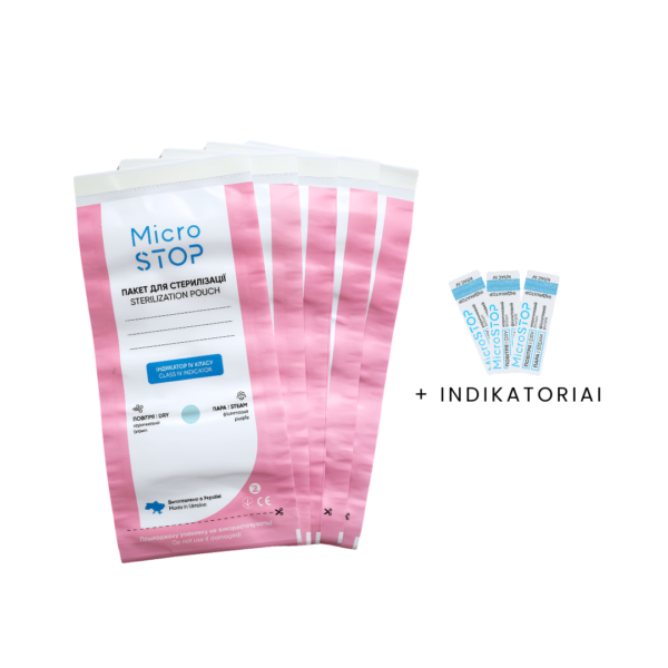 MICROSTOP sterilizavimo vokai su vidiniais indikatoriais (100x200 mm, balti) 100 vnt.