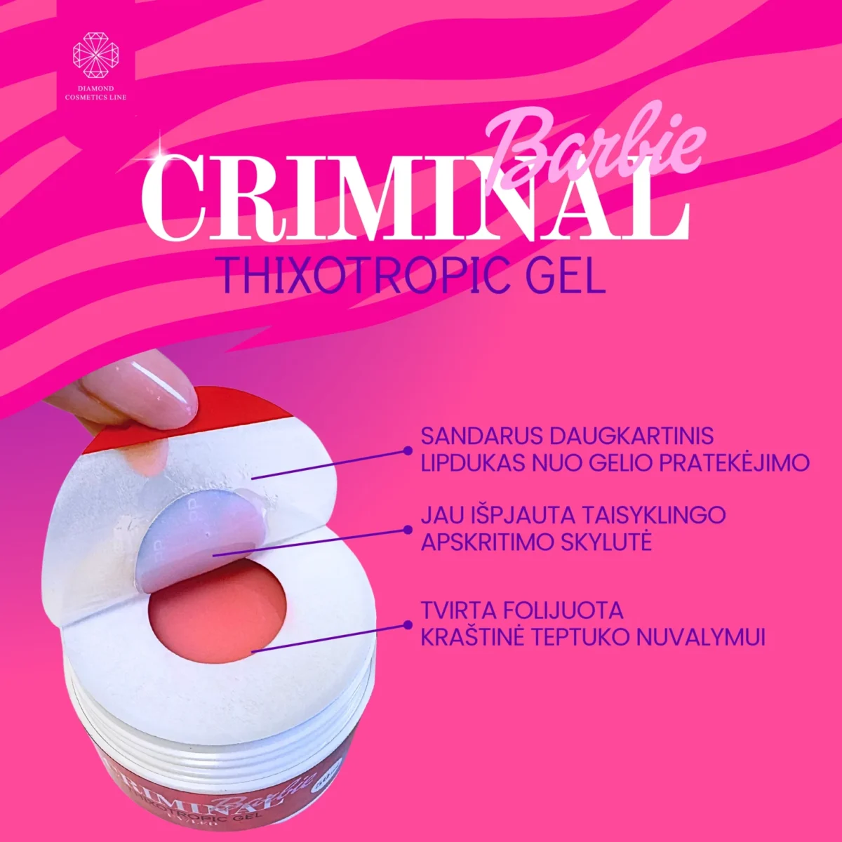 CRIMINAL BARBIE savaime išsilyginantis UV/LED gelis (thixotropic gel), 30ml / 50ml - Image 6