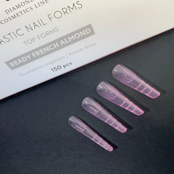 Plastikinės formelės nagų priauginimui „TOP FORMS READY FRENCH ALMOND" 150 vnt.