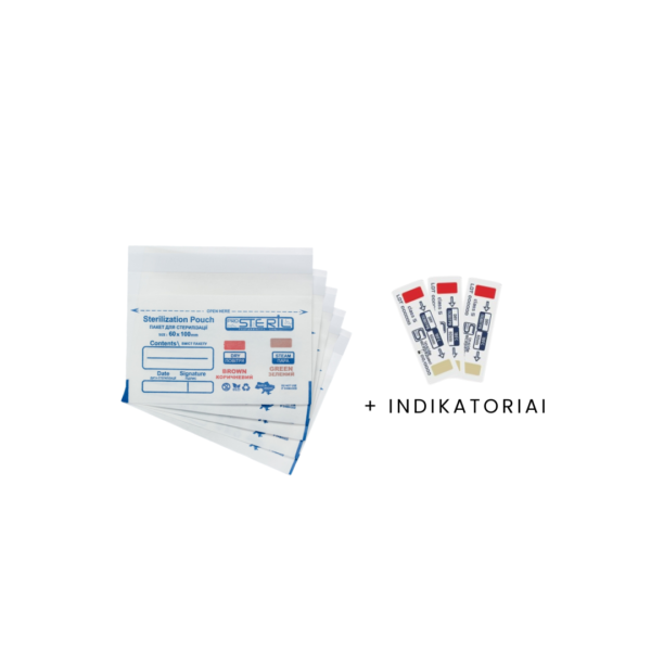 PRO STERIL sterilizavimo vokai su vidiniais indikatoriais (60x100 mm, balti) 100 vnt.